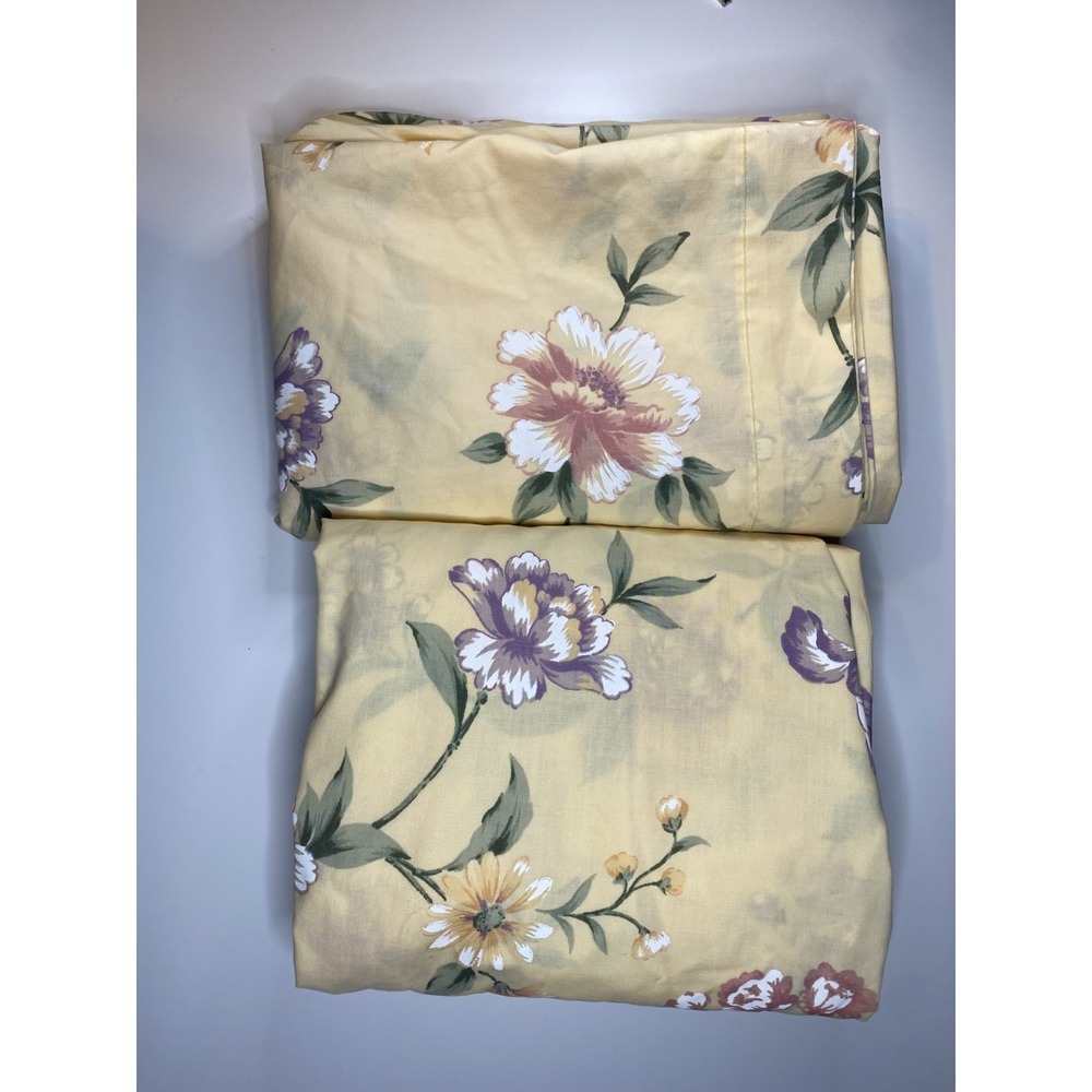 Vintage Springmaid Twin Sheets Fitted Flat Peach Purple Yellow Cottage Core